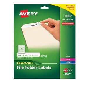 Removable Inkjet File Folder Labels, 2/3" x 3 7/16", White 750/Pk