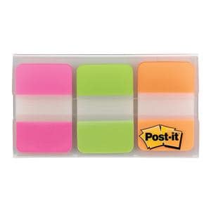 Durable Tabs 1 in x 1.5 in Green/Orange/Pink 22 Flags/Pad 3/Pack 1/PK