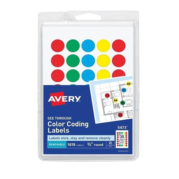 Removable See-Through Color Dots 3/4 in Assorted Colors 1015/Pack 1000/Pk