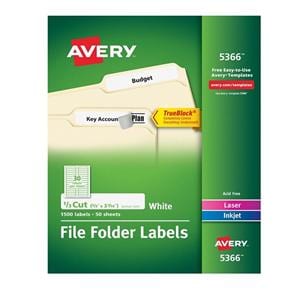 Permanent File Folder Labels 2/3 in x 3 7/16 in White 1500/Box 1500/Bx