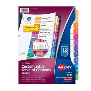 Avery Ready Index Table Of Contents Dividers 1-12 Tab Multicolor 1/PK