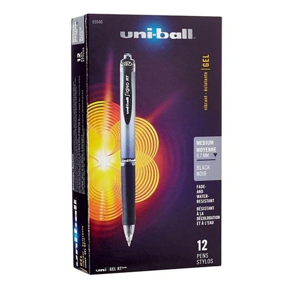 uni-ball Signo Gel Retractable Pen Medium Point 0.7 mm Black 12/Pk