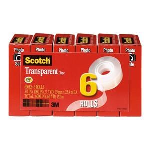 Scotch Clear Transparent Tape 1 in Core 3/4 in x 1000 in 6/Pack 6/Pk