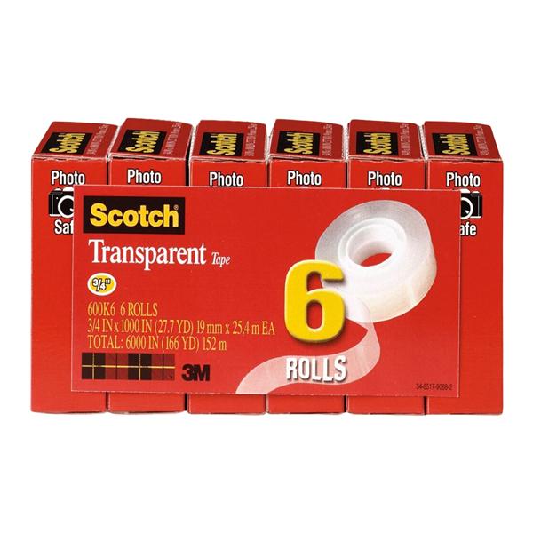 Scotch Clear Transparent Tape 1 in Core 3/4 in x 1000 in 6/Pack 6/Pk