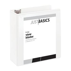 Just Basics Basic D-Ring View Binder 4 in Rings White Ea