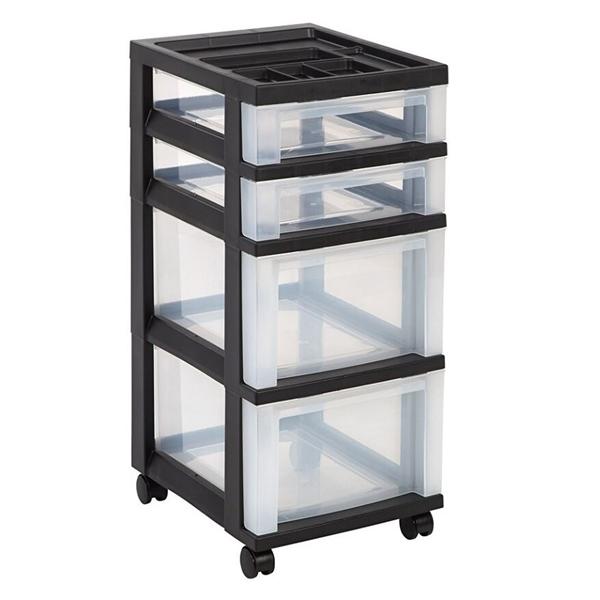 Plastic Storage Cart 4 Drawers Black Ea