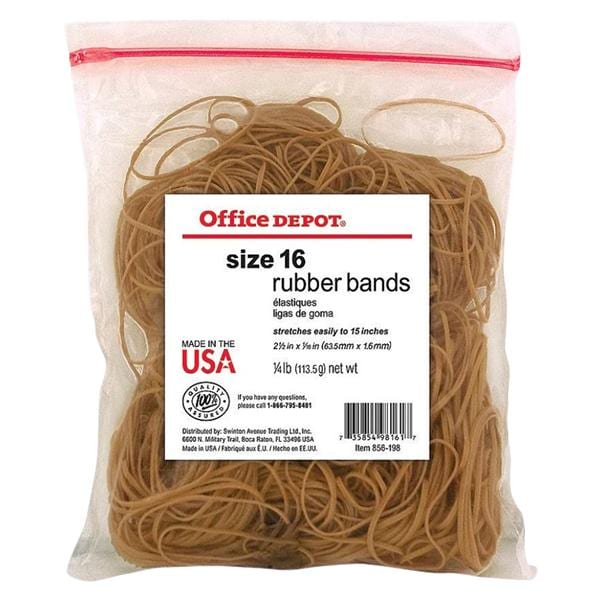 Office Depot Brand Rubber Bands #16 2 1/2" x 1/16" 1/4 Lb Bag 625/Pk