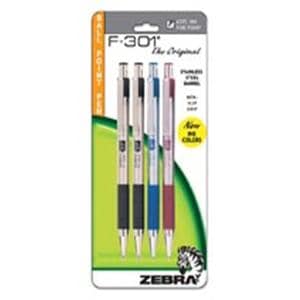 F-301 Ballpoint Pen Fine Point 0.7 mm Assorted 4/Pk