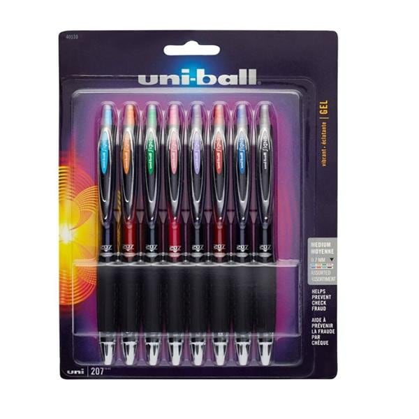 uni-ball 207 Fraud Prevention Gel Pen Medium Point 0.7 mm Asst 8/Pk