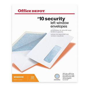 Security Winow Envelopes #10 4 1/8 in x 9 1/2 in White 500/Box 500/Bx