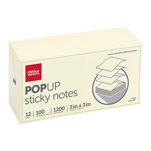 Pop-Up Notes 3 in x 3 in Yellow 100 Sheets/Pad 12Pad/Pk