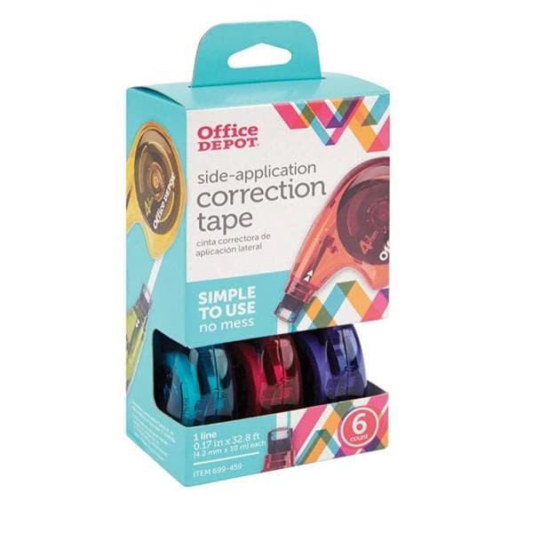 Side-Application Correction Tape 1 Line x 394 in Asst 6/Pack 6/Pk