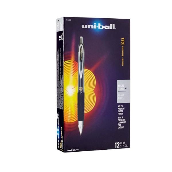 uni-ball 207 Fraud Prvntion Gel Pen Micro Pt 0.5 mm Black 12/Pack 12/Pk