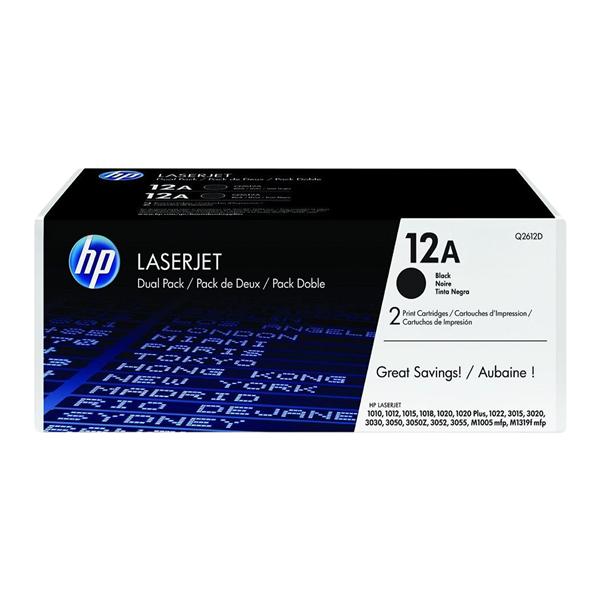 HP 12A Black Original Toner Cartridges (Q2612D) 2/Pack 2/Pk