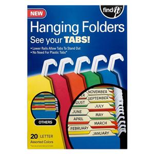 Tab-View Hanging File Folder Letter Size Assorted 20/Pack 20/Pk