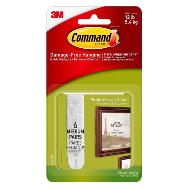 3M Command Damage-Free Picture Hanging Strips Medium 6/Pack 6/Pk