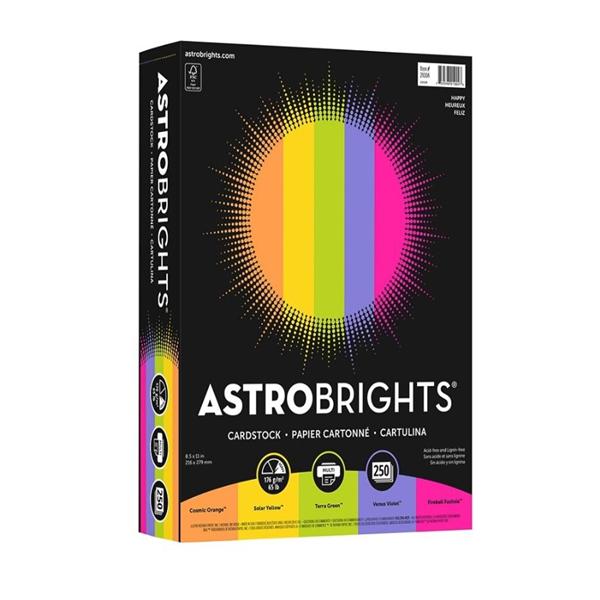 Neenah Astrobrights Cover Paper 65 Lb 8.5x11 Happy Assortment 250/Pk