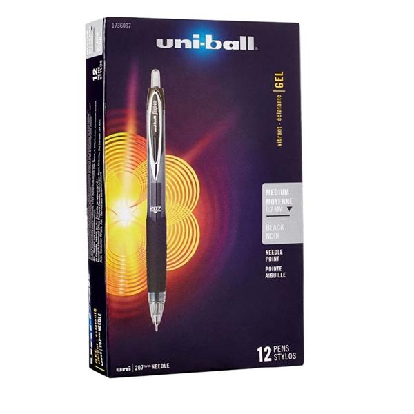 uni-ball 207 Fraud Prvntion Gel Pen Ndl Pt 0.7 mm Black 12/Pack 12/Pk