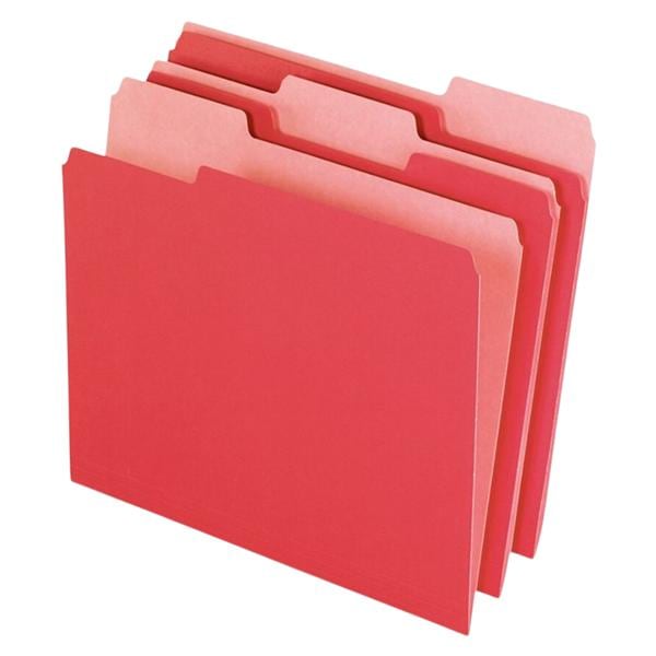 Office Depot Brand File Folders Letter 1/3 Cut Red 100/Box 100/Bx