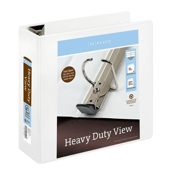 Heavy-Duty D-Ring View Binder 4 in Rings White Ea