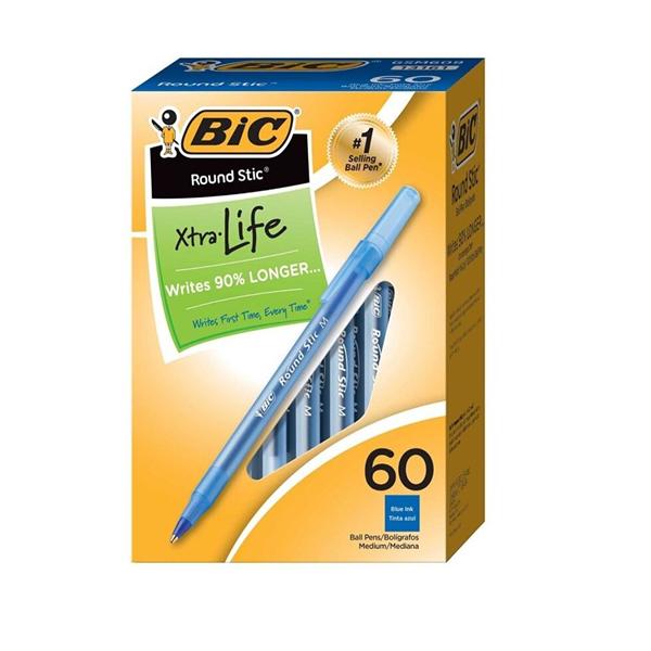 BIC Round Stic Ballpoint Pen Medium Point 1.0 mm Blue 60/Box 60/Bx