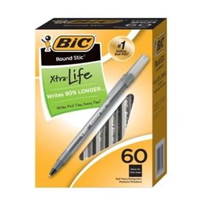 Round Stic Ballpoint Pen Medium Point 1.0 mm Black 60/Pack 60/Pk