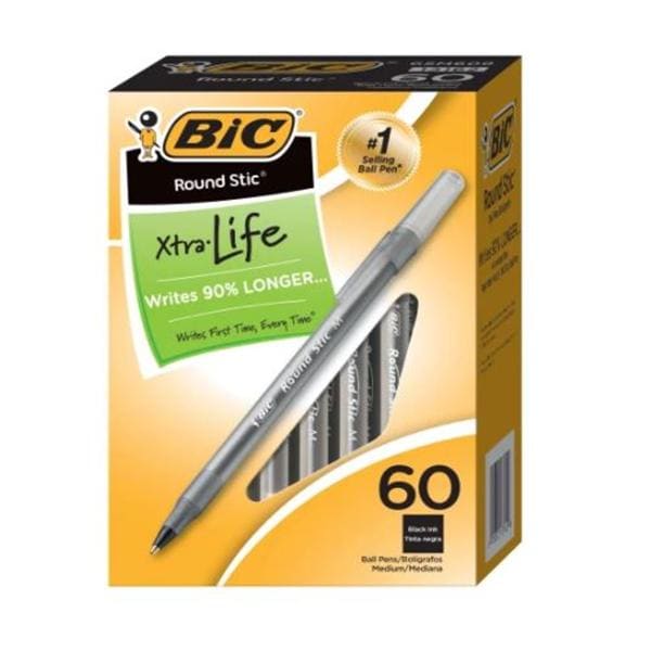 Round Stic Ballpoint Pen Medium Point 1.0 mm Black 60/Pack 60/Pk