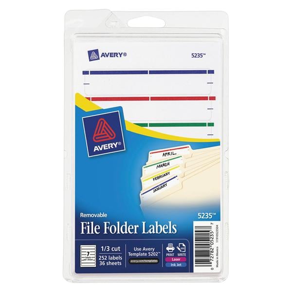 Avery Removable File Folder Labels 11/16" x 3 7/16" Asst Pk/252 252/Pk