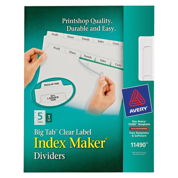 Avery® Index Maker® Big Tab Clear Label Dividers 5-Tab Set 3/St