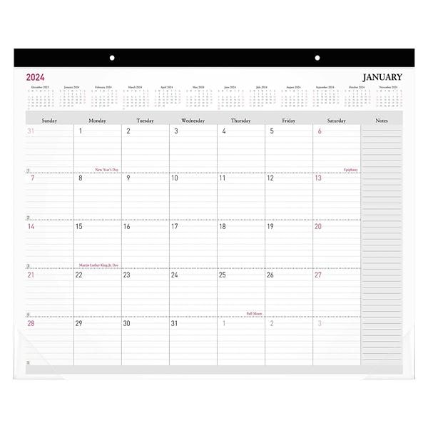 2024 Mnthly Dsk Pd Calendar, 21-3/4x17", Blk/White, Jan-Dec 2024, OD202600 Ea