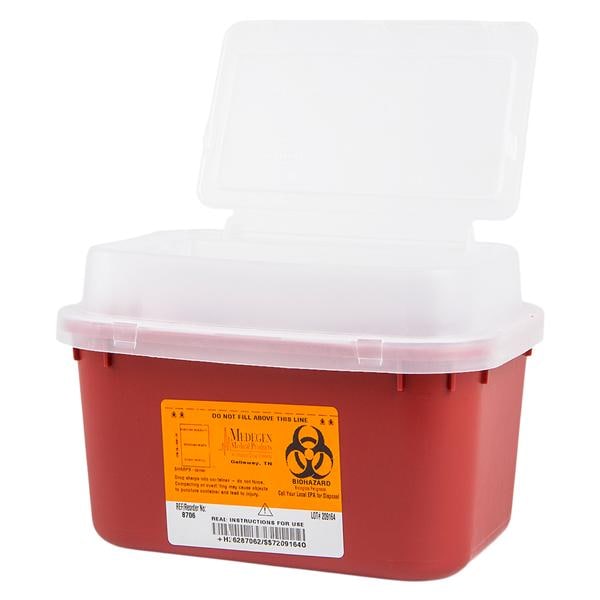 Sharps Container 1gal Red/Black 10x6-3/4x7" Tortuous Path Lid Polypropylene Ea