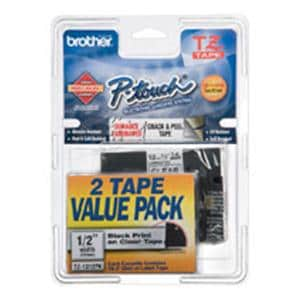 Brother TZe-1312-PK Black-On-Clear Tapes 0.5 in x 26.2 ft 2/Pack 2/Pk