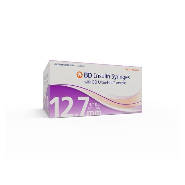 Ultra-Fine Insulin Syringe/Needle 30gx1/2" 3/10cc Tan Conventional LDS 100/Bx, 5 BX/CA