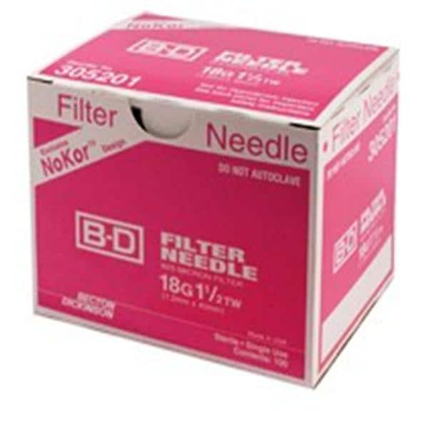 Nokor Filter Needle 18gx1-1/2" Pink Conventional 100/Bx, 10 BX/CA