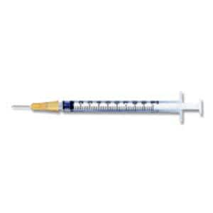 PrecisionGlide Insulin Syringe/Needle 25gx1" 1cc Blue/Orange Cnvntnl LDS 100/Bx, 8 BX/CA