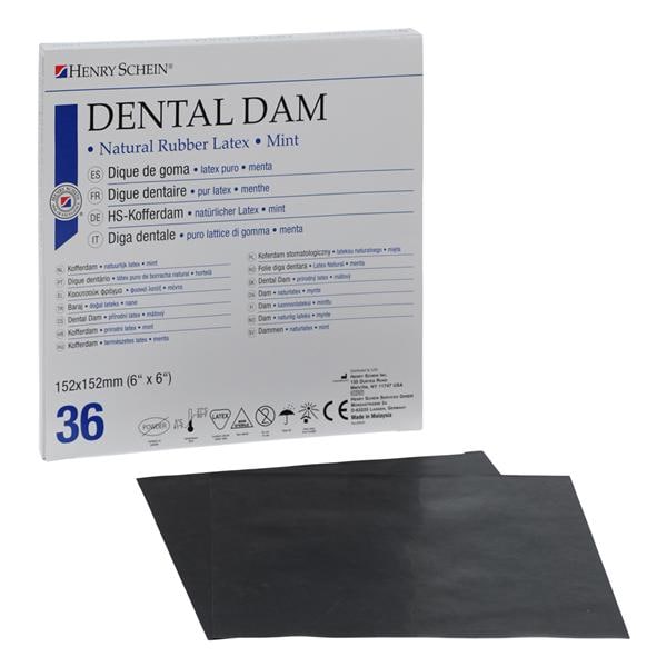 Latex Rubber Dam 6 in x 6 in Medium Gauge Black Mint Mint 36/Box