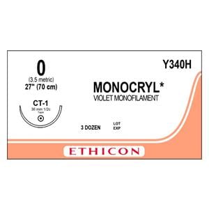 Monocryl Suture 0 27" Poliglecaprone 25 Monofilament CT-1 Violet 36/Bx